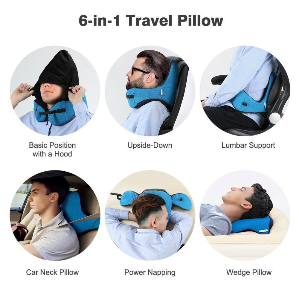 Airplane Travel Foldable Neck Support Pillow with Hood