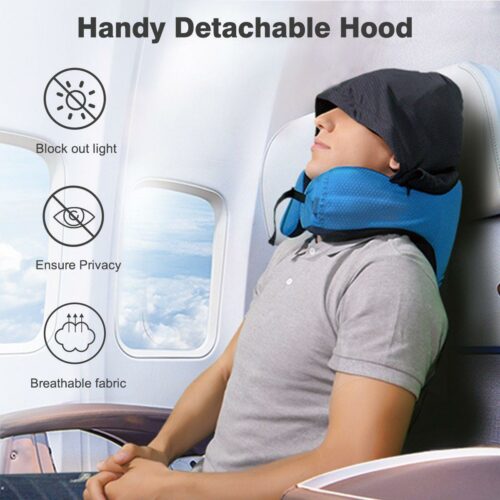 Airplane Travel Foldable Neck Support Pillow with Hood